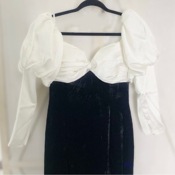 Ronny Kobo Cyndi Maxi Dress Puff Sleeve Ivory Black Velvet Slit Dress Gown US 2 - Picture 15 of 15